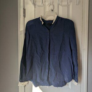 Women's J Crew Re- Imagined Button Up, Blue w White Detail, Size L
